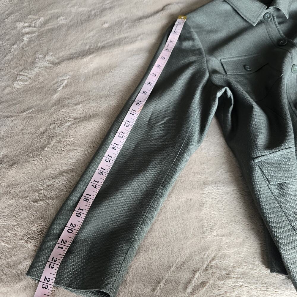 Women's Vintage100% Silk Blazer Army Green Size 12P Pockets Preppy Collared - Picture 10 of 13